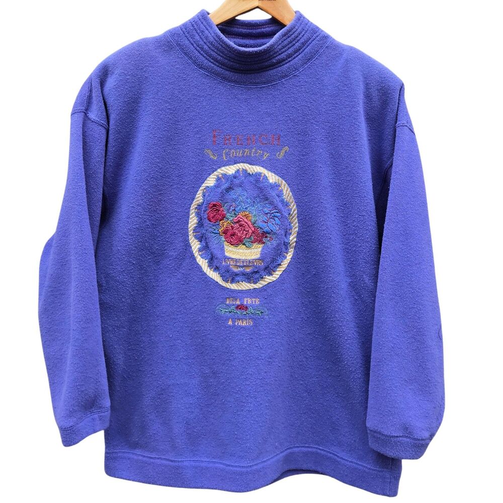 Vintage 90s Cottagecore Romantic Embroidered French Country Paris Sweater
